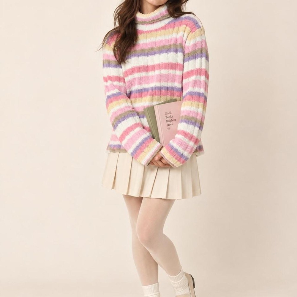Turtleneck Sweater Plush Pastel Striped Chenille 90s Y2K Rory Gilmore